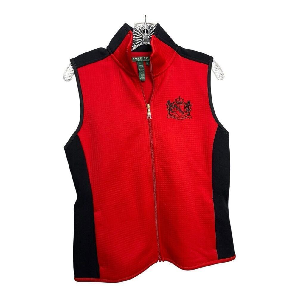 Ralph Lauren LRL Active Full Zip Running Red Black Sport Vest Womens M Pockets